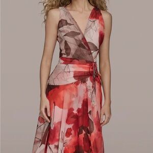 Donna Karan Floral Dress in Peach and Beige
